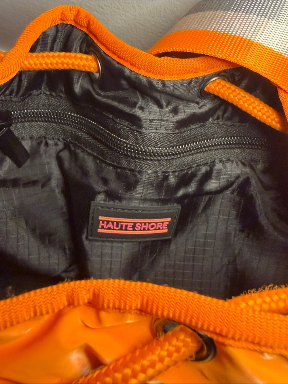 HAUTE SHORE Orange Quilted Crossbody with Striped Strap
